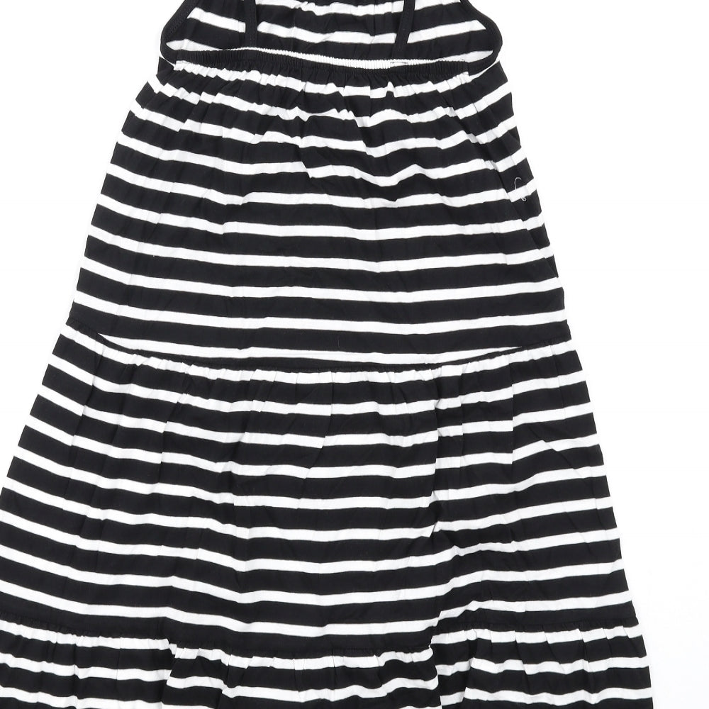 Marks and Spencer Girls Black Striped Cotton Trapeze & Swing Size 7-8 Years Round Neck Pullover