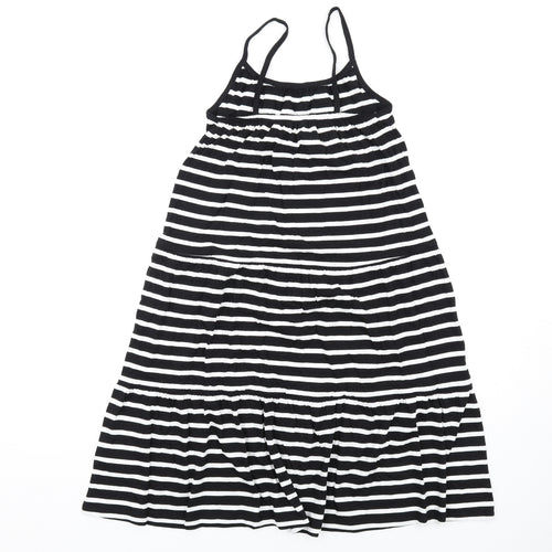 Marks and Spencer Girls Black Striped Cotton Trapeze & Swing Size 9-10 Years Round Neck Pullover