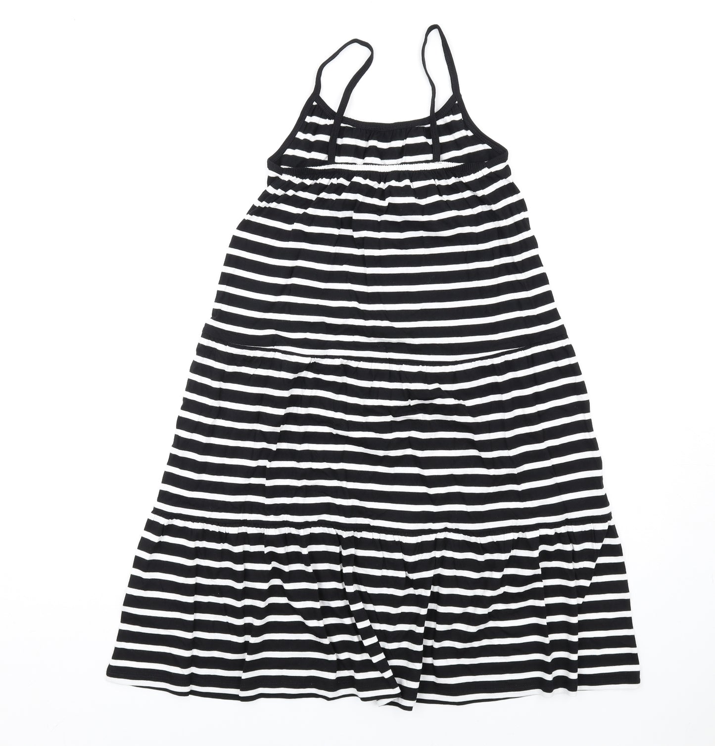 Marks and Spencer Girls Black Striped Cotton Trapeze & Swing Size 9-10 Years Round Neck Pullover