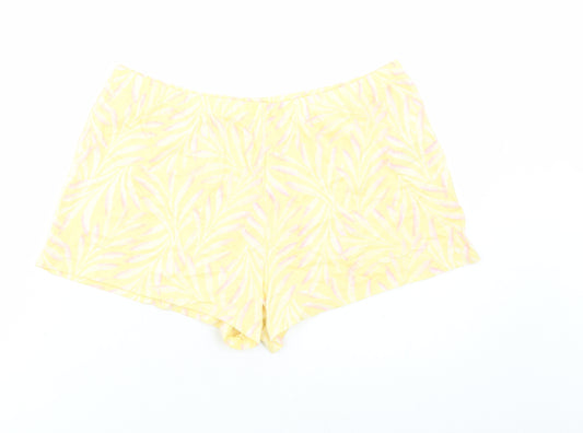 Marks and Spencer Womens Yellow Geometric 100% Cotton Top Sleep Shorts Size M - Elasticated Waist