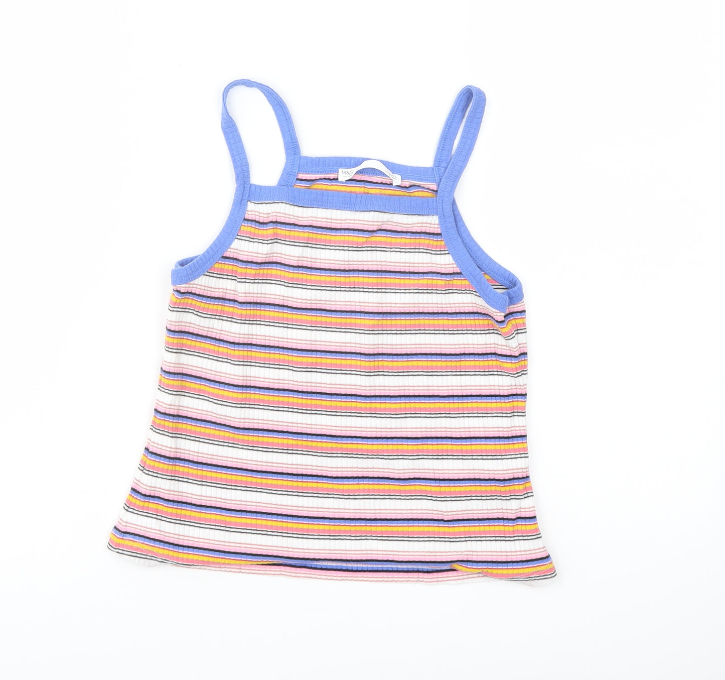 Marks and Spencer Girls Multicoloured Striped Cotton Basic Tank Size 11-12 Years Square Neck Pullover