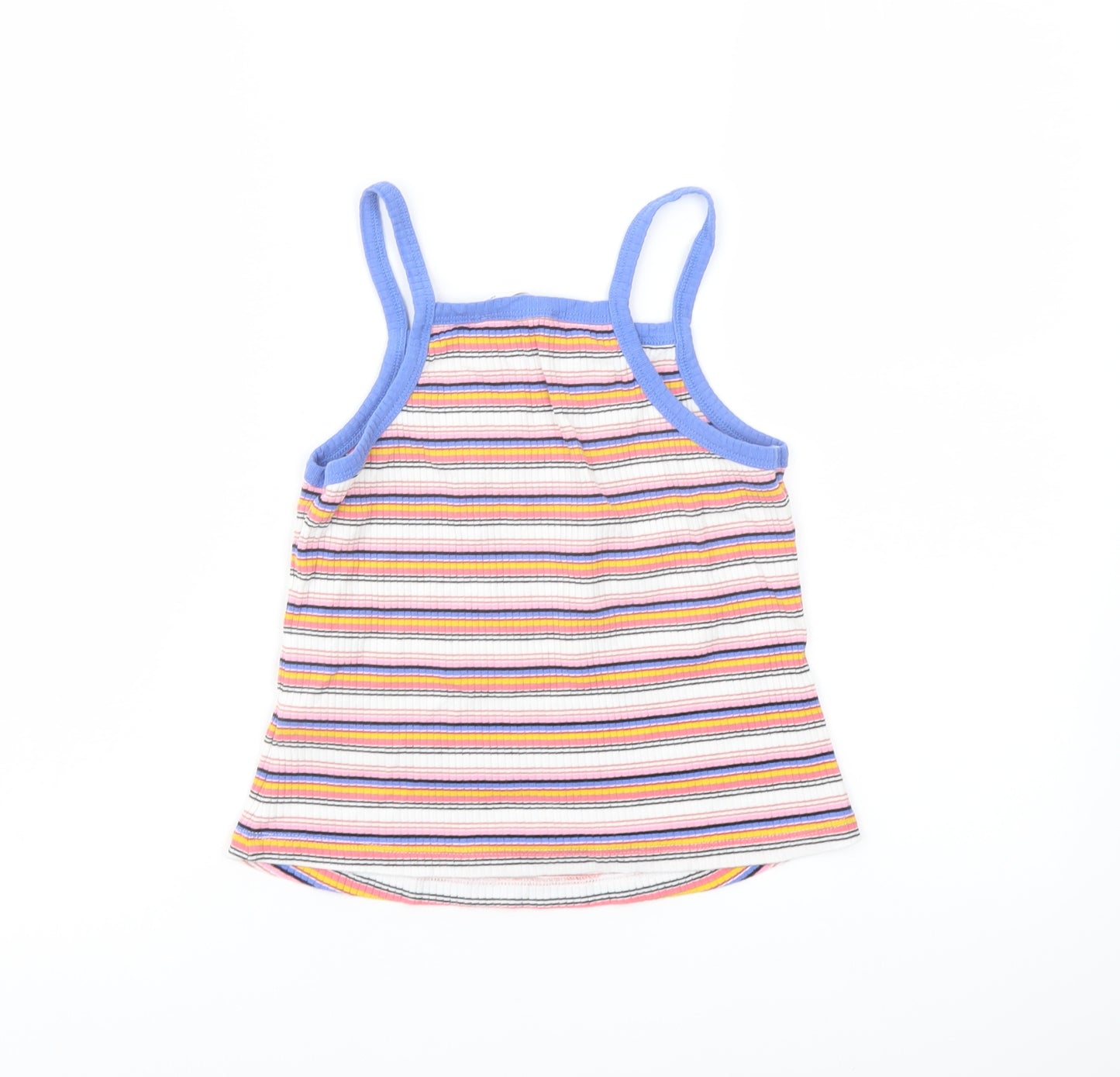 Marks and Spencer Girls Multicoloured Striped Cotton Basic Tank Size 11-12 Years Square Neck Pullover