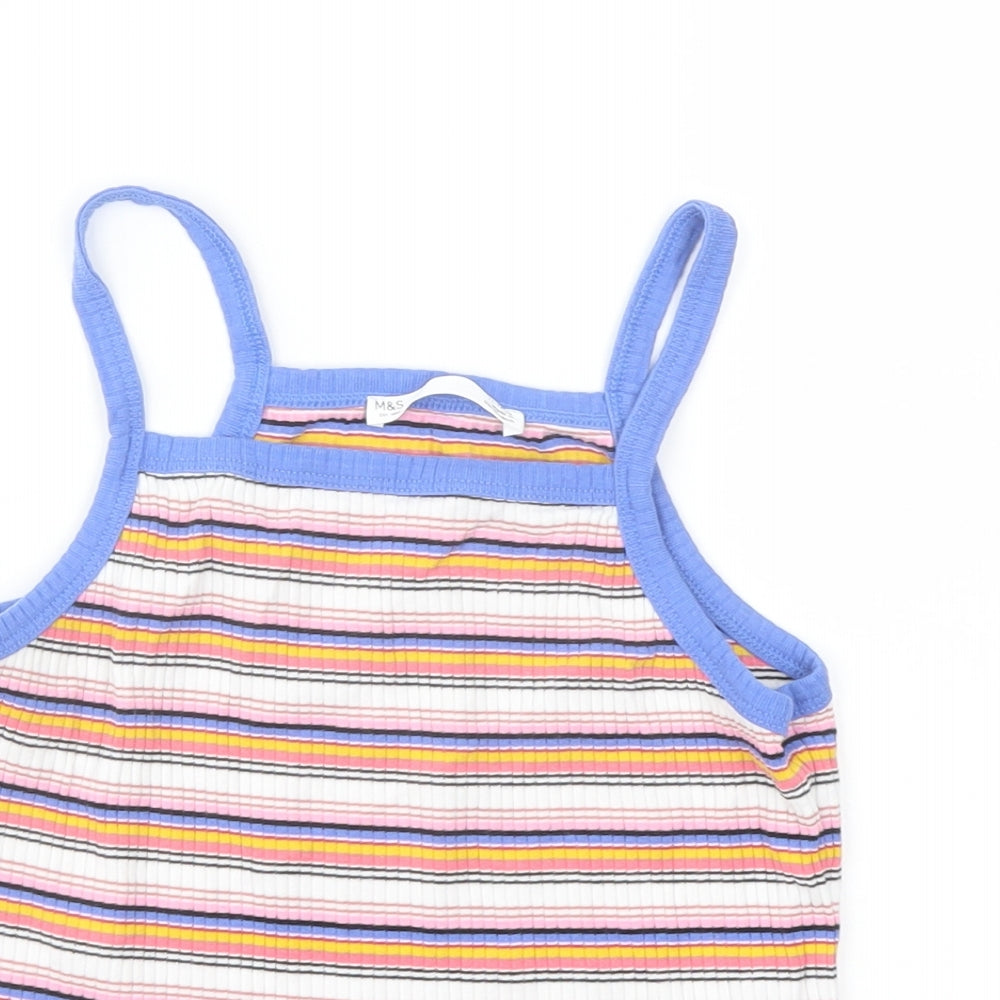 Marks and Spencer Girls Multicoloured Striped Cotton Basic Tank Size 11-12 Years Square Neck Pullover