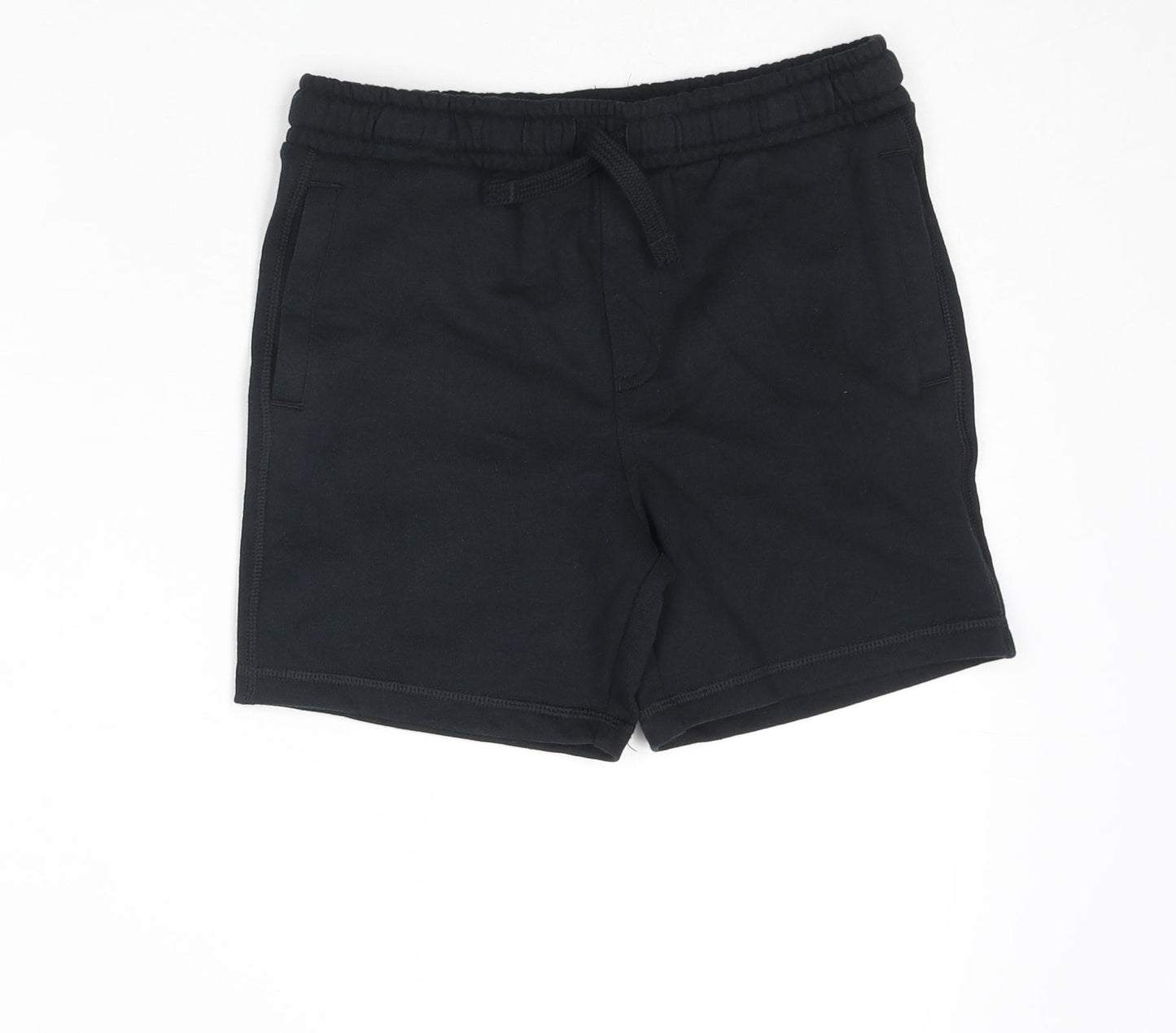 Marks and Spencer Boys Black Cotton Sweat Shorts Size 6-7 Years Regular Drawstring