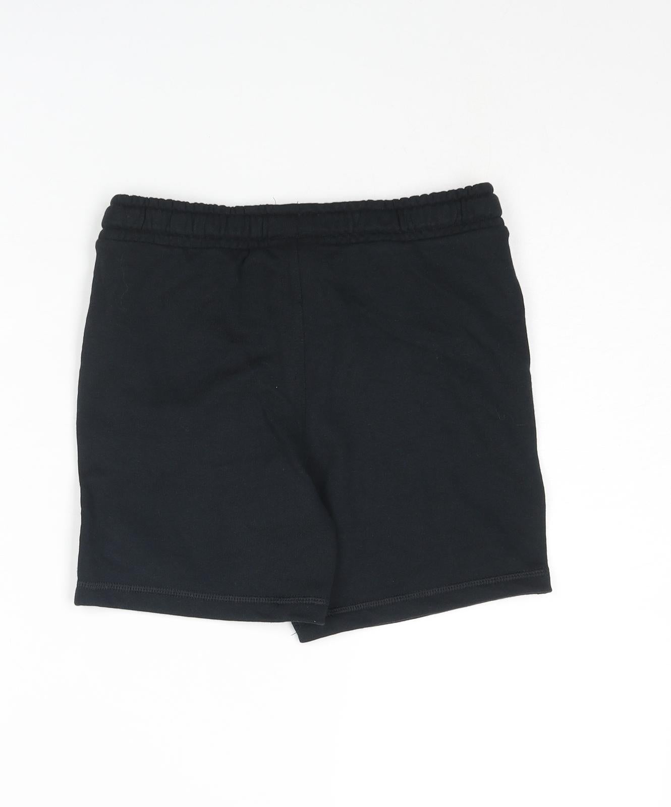 Marks and Spencer Boys Black Cotton Sweat Shorts Size 6-7 Years Regular Drawstring