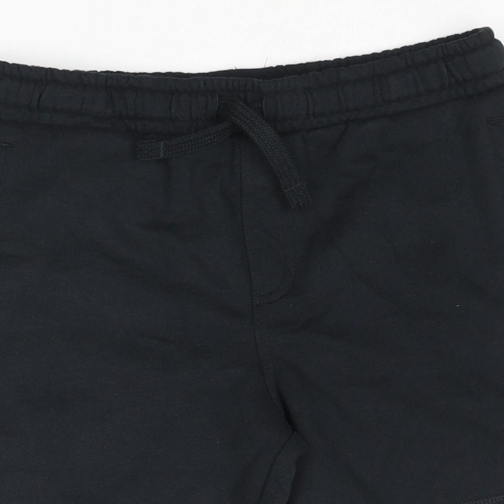 Marks and Spencer Boys Black Cotton Sweat Shorts Size 6-7 Years Regular Drawstring