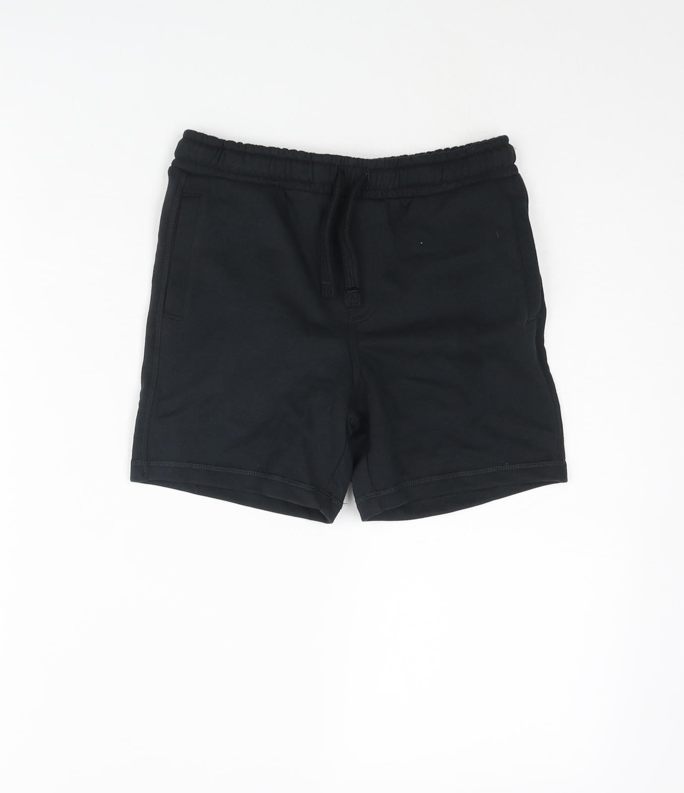 Marks and Spencer Boys Black Cotton Sweat Shorts Size 6-7 Years Regular Drawstring