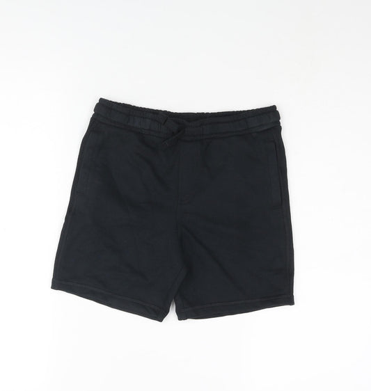 Marks and Spencer Boys Black Cotton Sweat Shorts Size 6-7 Years Regular Drawstring