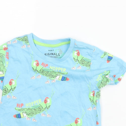 Marks and Spencer Boys Multicoloured Geometric Cotton Basic T-Shirt Size 2-3 Years Round Neck Pullover - Grasshopper Hip Hopper