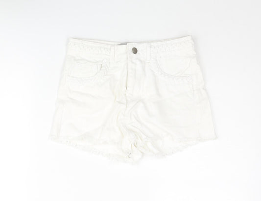 Denim & Co. Womens White Cotton Cut-Off Shorts Size 6 Regular Zip - Plait Detail