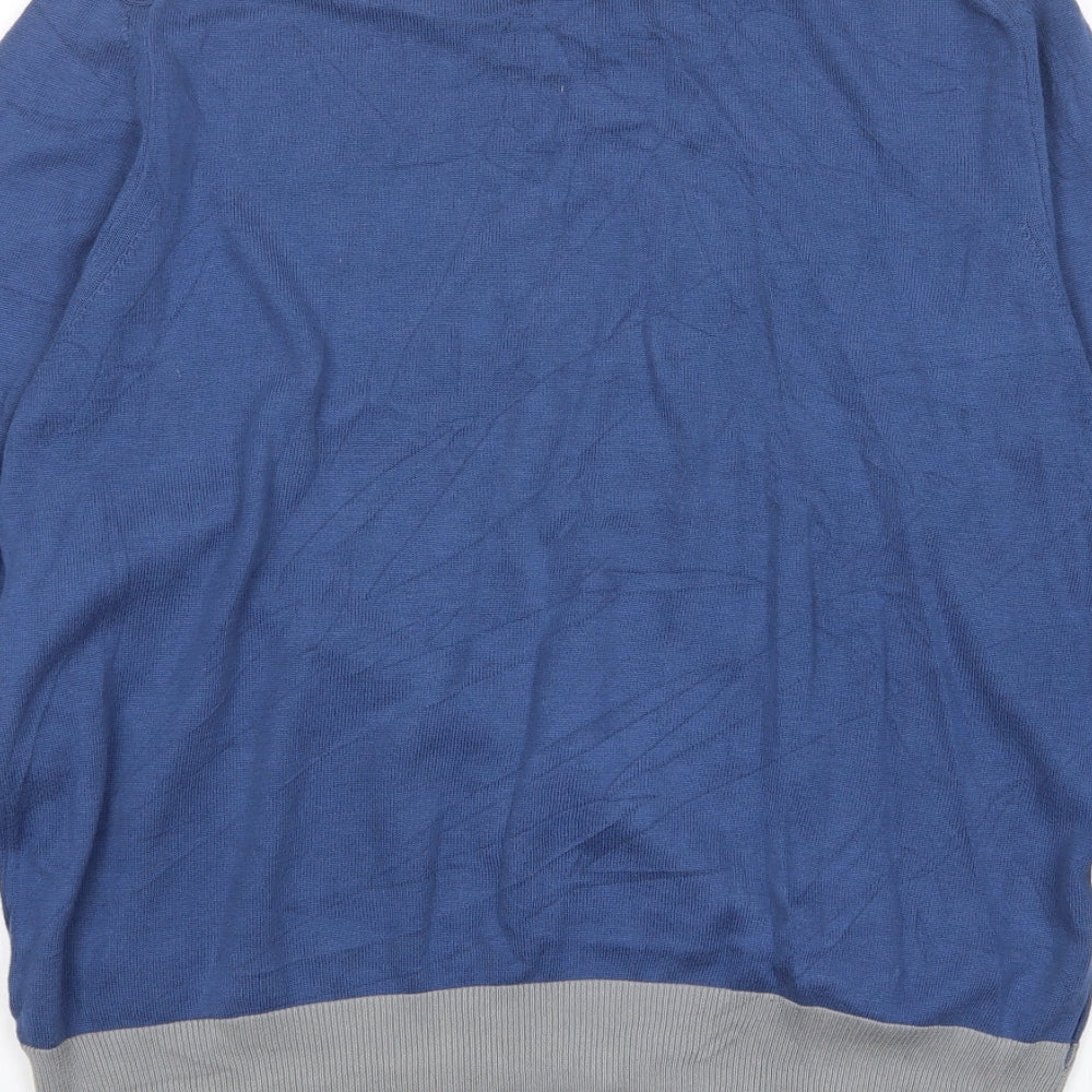 Autograph Mens Blue V-Neck Cotton Pullover Jumper Size M Long Sleeve