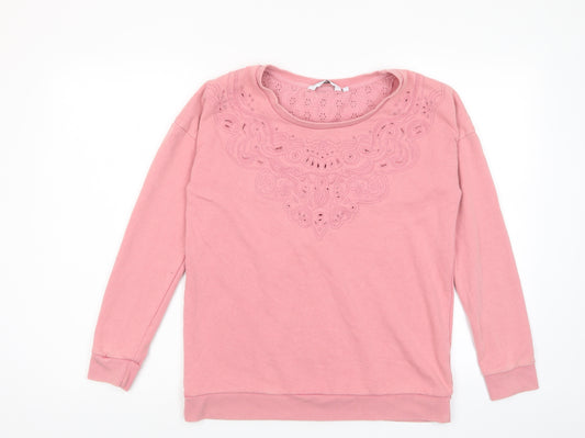 New Look Womens Pink Cotton Pullover Sweatshirt Size 12 Pullover - Embroidered