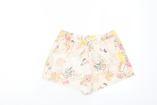 Marks and Spencer Womens Pink Floral Polyester Top Sleep Shorts Size 8 - Elasticated waist