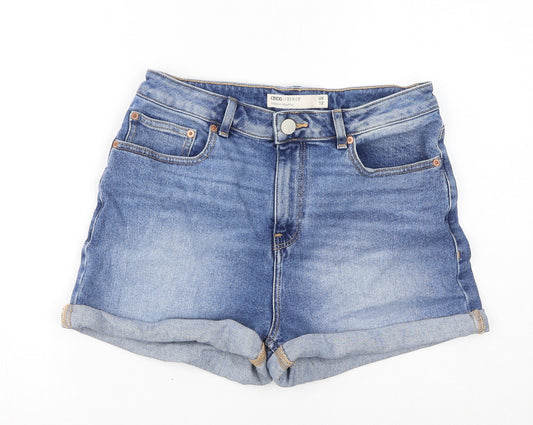 ASOS Womens Blue Cotton Boyfriend Shorts Size 12 L3 in Regular Zip - Inside Leg 3in