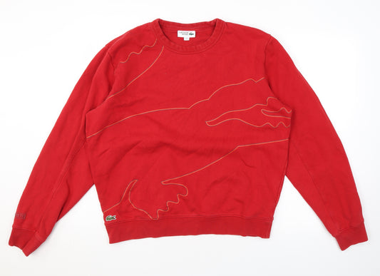 Lacoste Mens Red Cotton Pullover Sweatshirt Size M - Logo