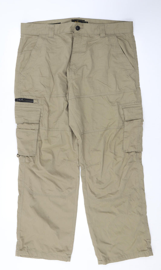 NEXT Mens Beige Cotton Cargo Trousers Size 38 in L27 in Regular Zip