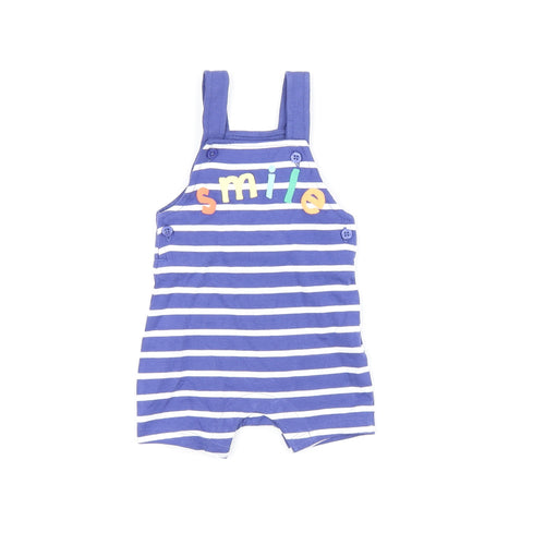 Marks and Spencer Baby Blue Striped Cotton Dungaree One-Piece Size 0-3 Months Snap