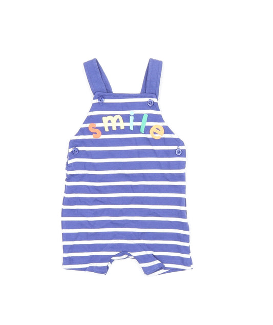 Marks and Spencer Baby Blue Striped Cotton Dungaree One-Piece Size 0-3 Months Snap - Smile