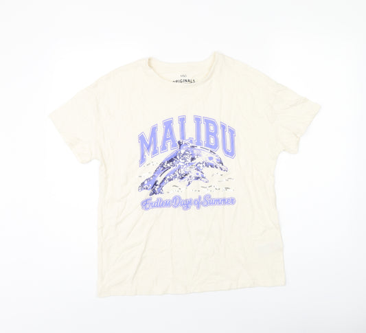 Marks and Spencer Girls Ivory Cotton Basic T-Shirt Size 13-14 Years Round Neck Pullover - Malibu. Dolphin Print