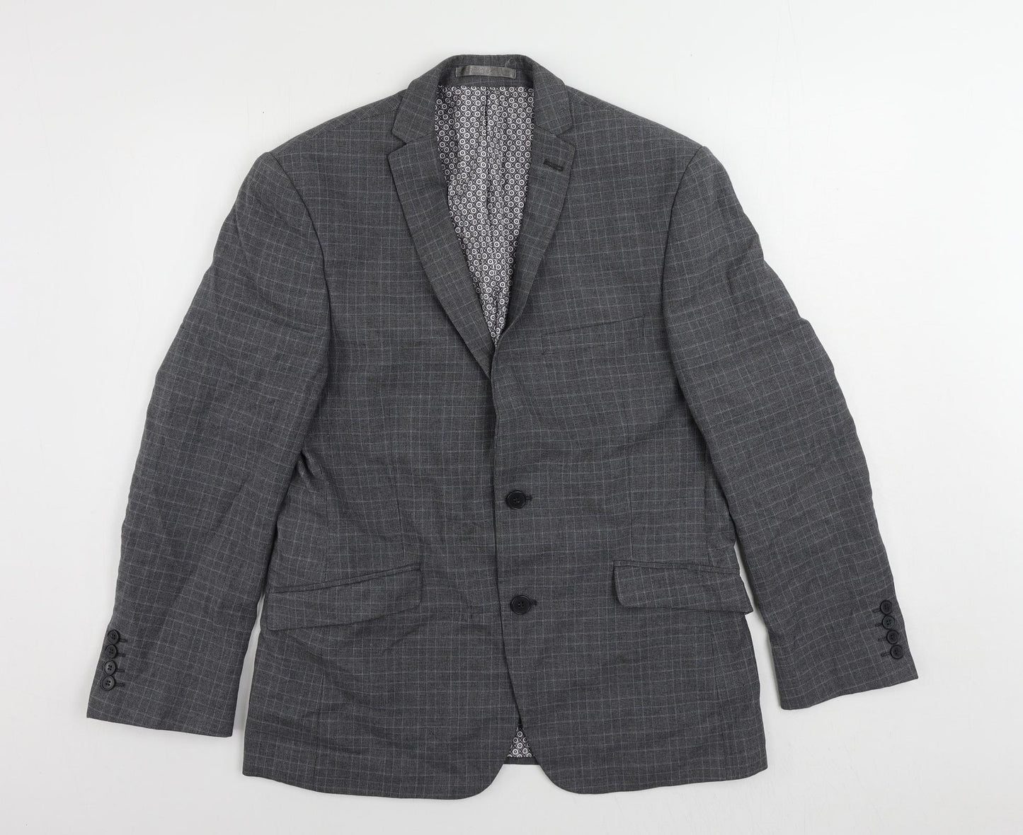 Limehaus Mens Grey Plaid Polyester Jacket Suit Jacket Size 40 Regular