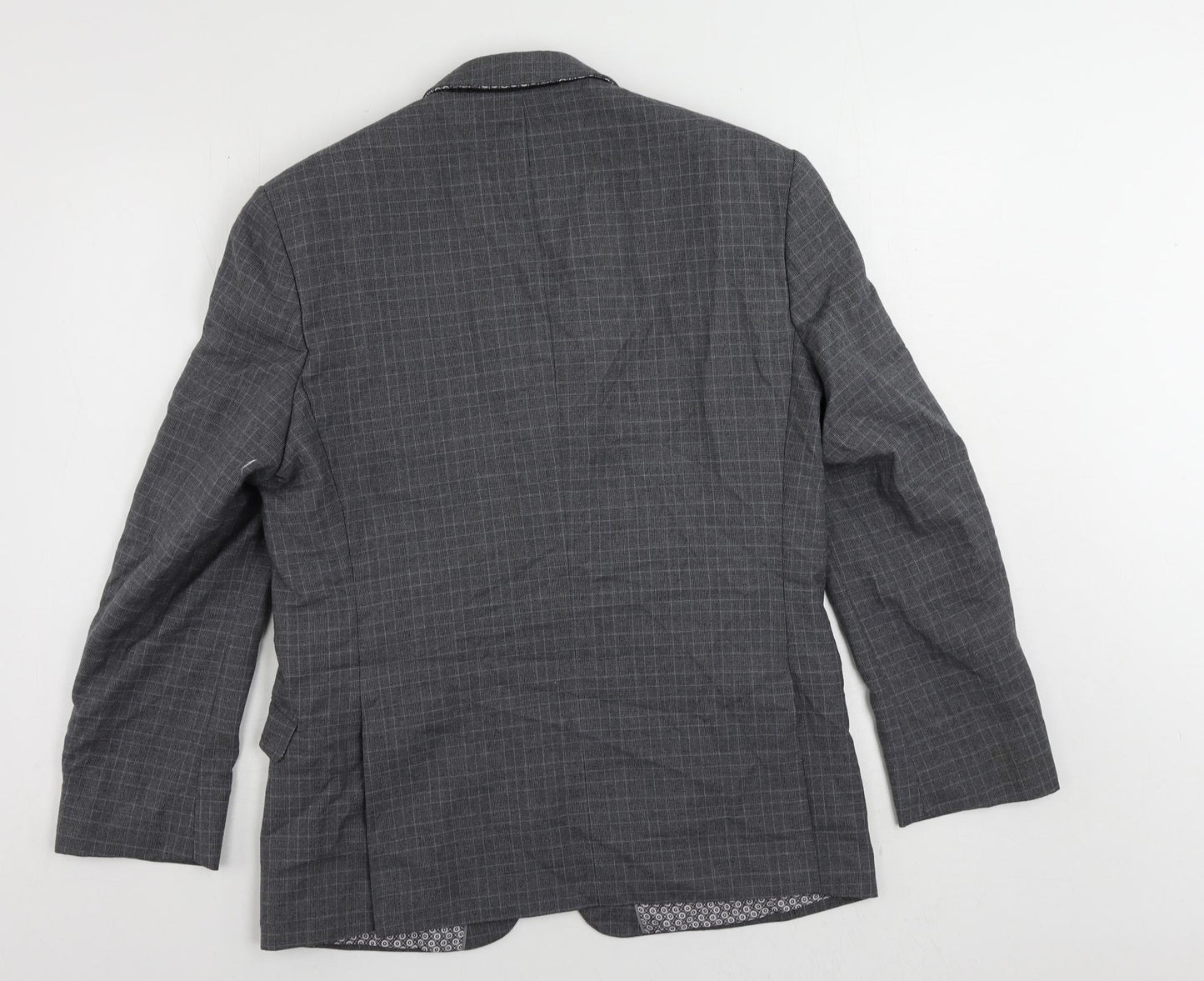 Limehaus Mens Grey Plaid Polyester Jacket Suit Jacket Size 40 Regular