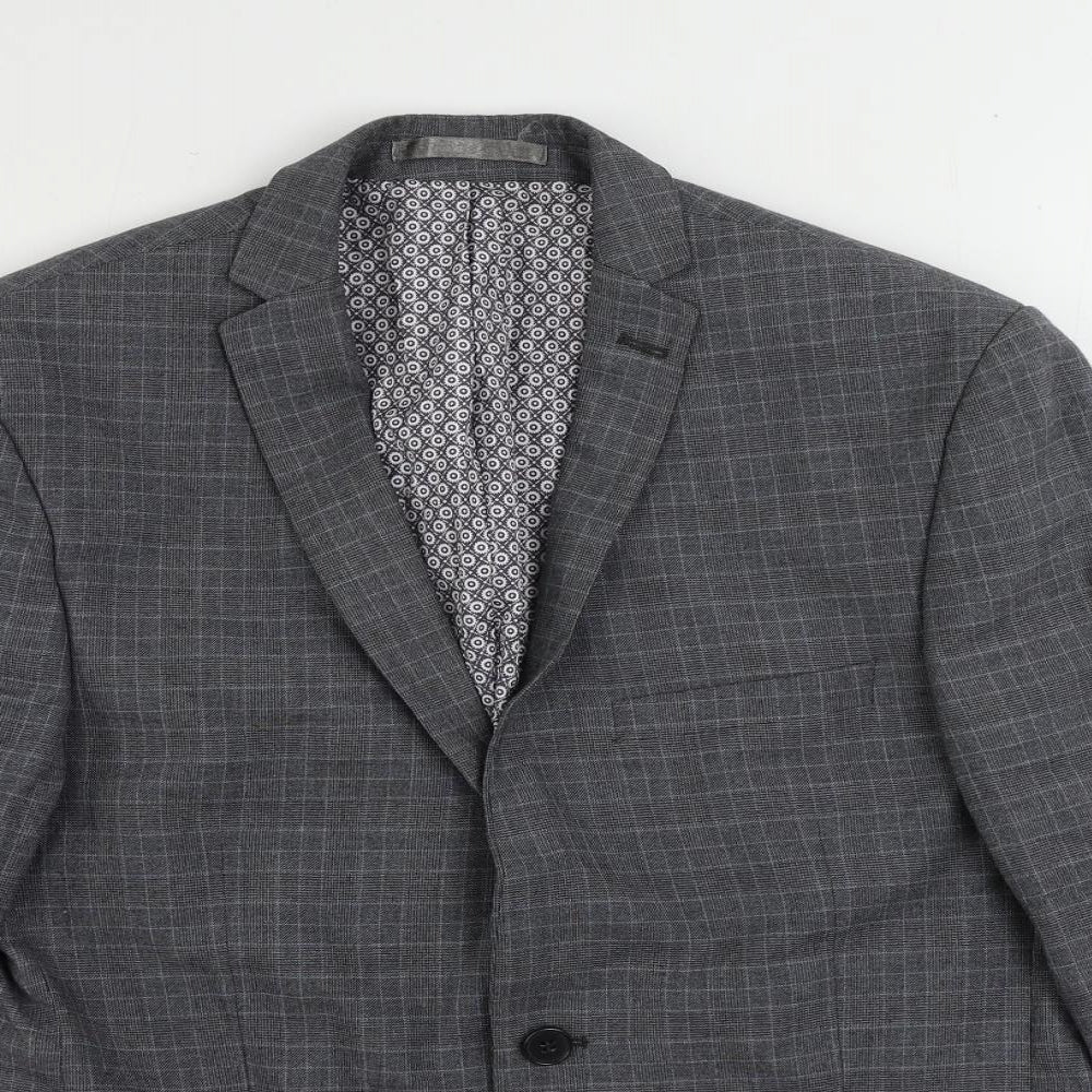 Limehaus Mens Grey Plaid Polyester Jacket Suit Jacket Size 40 Regular