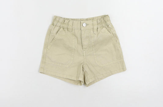 Marks and Spencer Girls Beige Cotton Chino Shorts Size 6-7 Years Regular Zip - Pockets