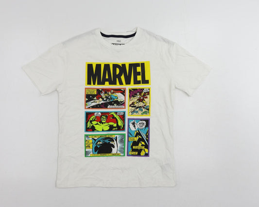 Marks and Spencer Boys White Cotton Pullover T-Shirt Size 11-12 Years Crew Neck Pullover - Marvel