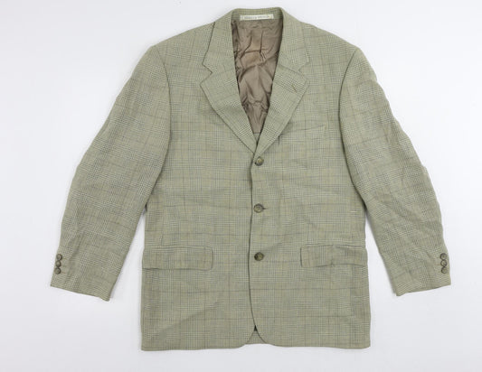 Marks and Spencer Mens Green Plaid Wool Jacket Blazer Size 40 Regular