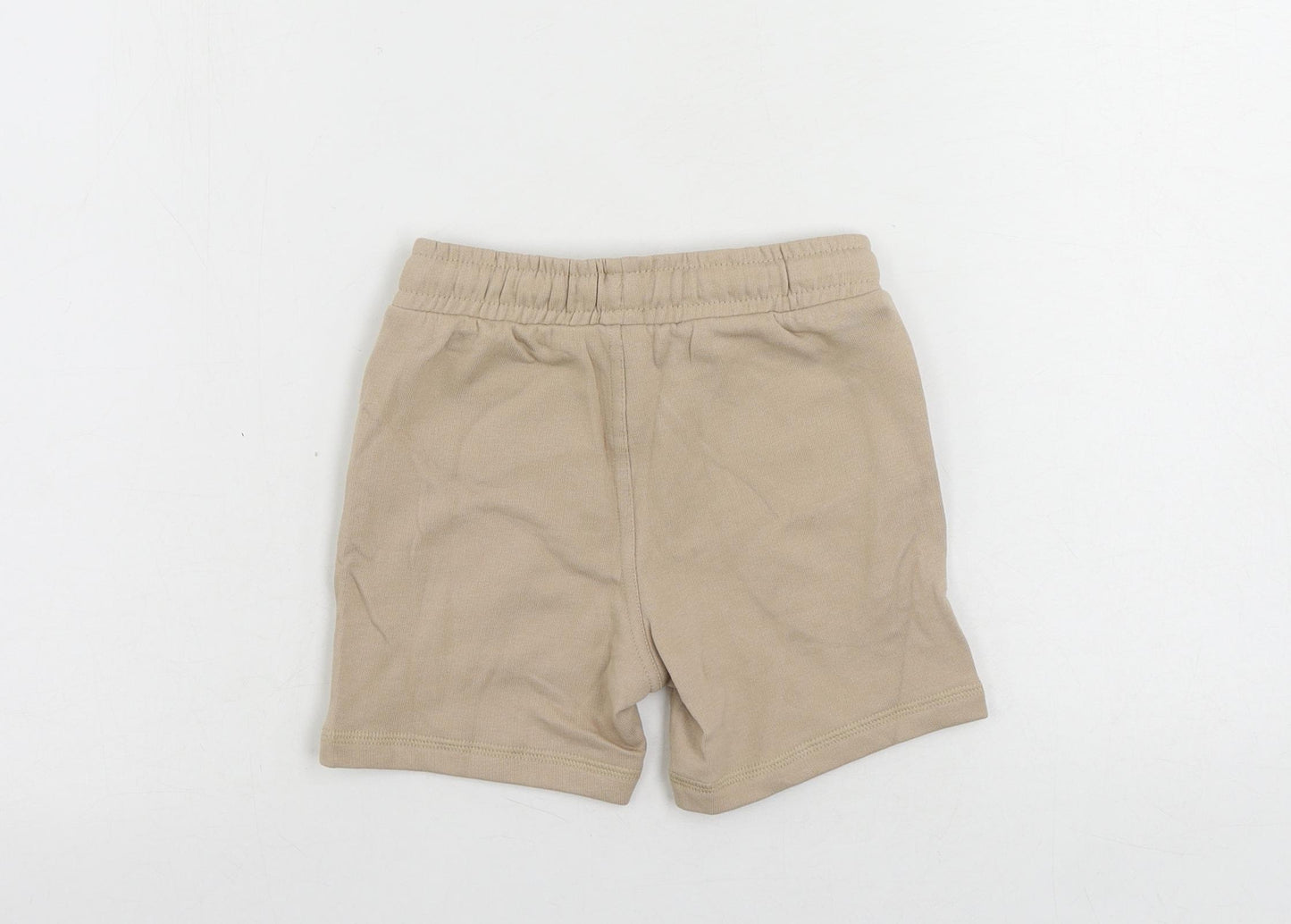 Marks and Spencer Boys Beige Cotton Sweat Shorts Size 4-5 Years Regular Drawstring - Pockets