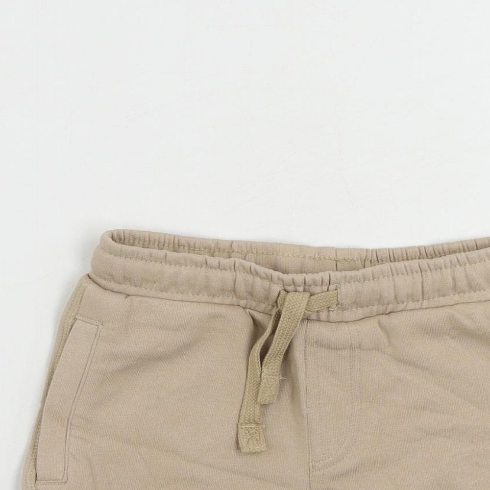 Marks and Spencer Boys Beige Cotton Sweat Shorts Size 4-5 Years Regular Drawstring - Pockets