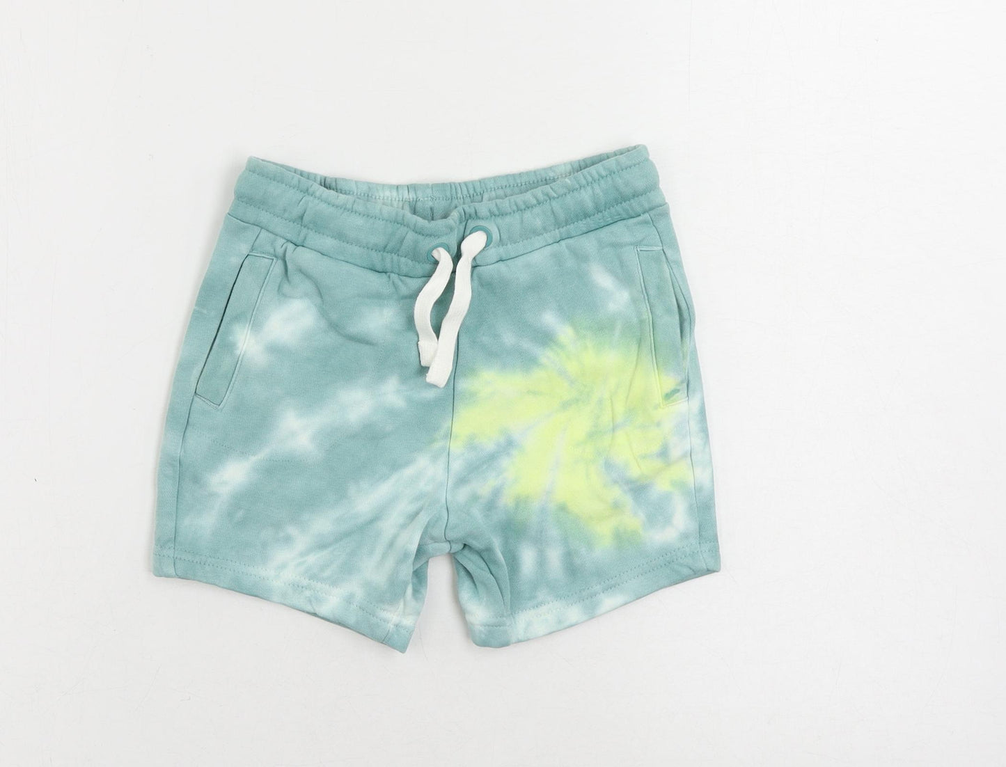 Marks and Spencer Boys Blue Cotton Sweat Shorts Size 4-5 Years Regular Drawstring - Tie Dye