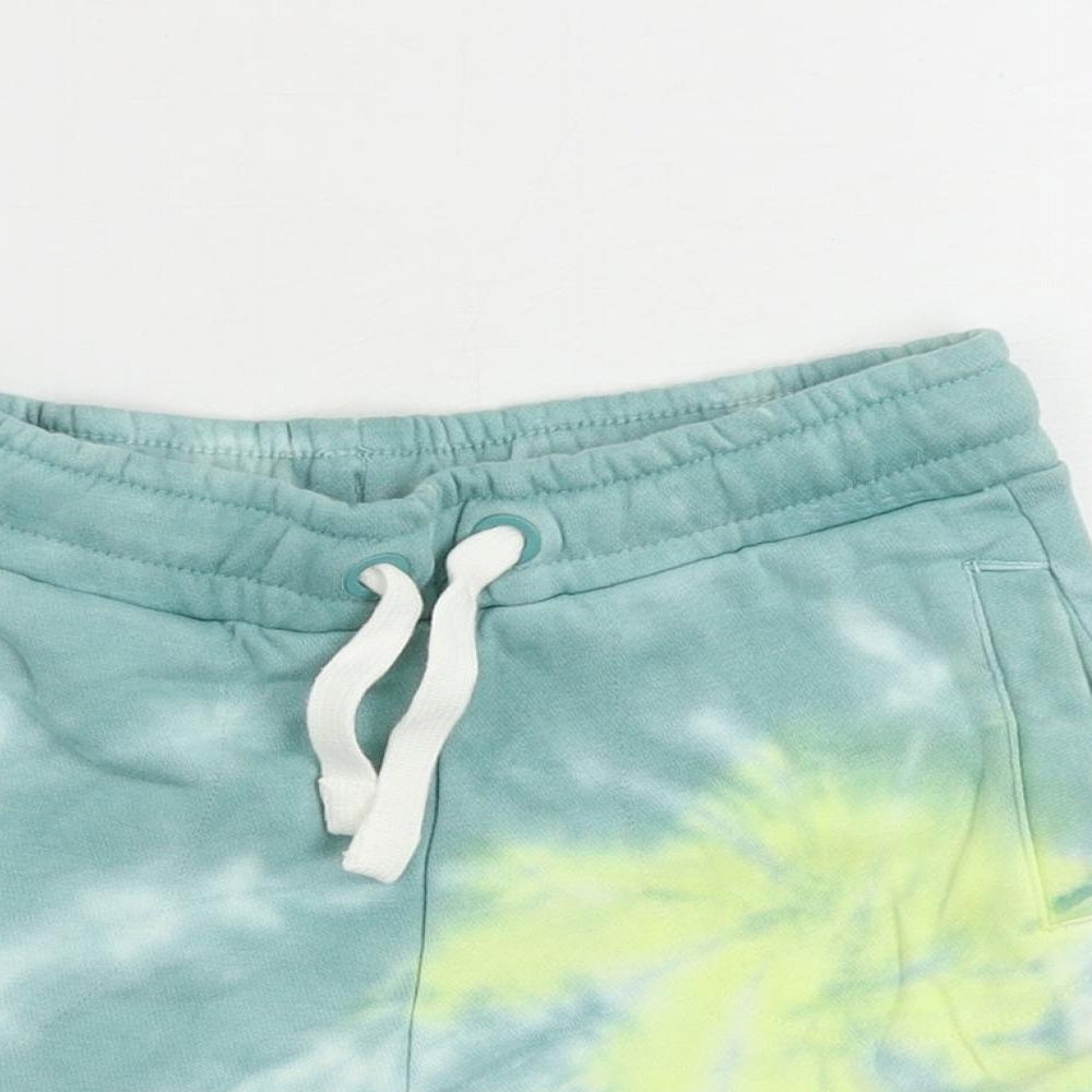 Marks and Spencer Boys Blue Cotton Sweat Shorts Size 4-5 Years Regular Drawstring - Tie Dye