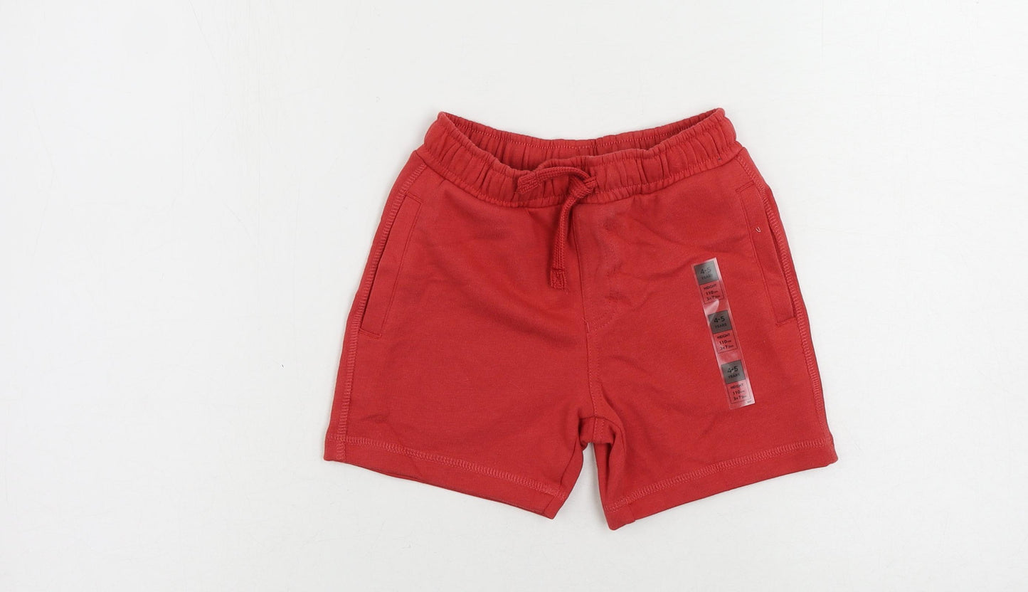 Marks and Spencer Boys Red Cotton Sweat Shorts Size 4-5 Years Regular Drawstring