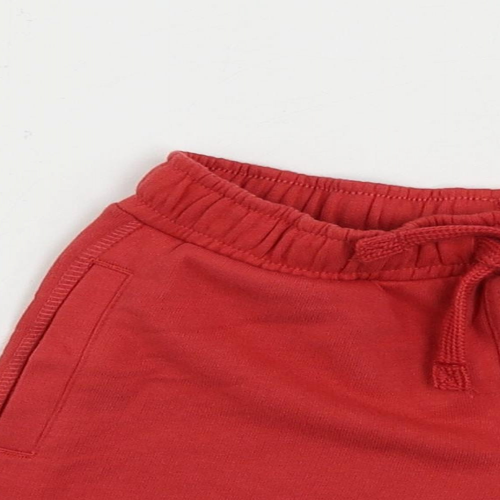 Marks and Spencer Boys Red Cotton Sweat Shorts Size 4-5 Years Regular Drawstring