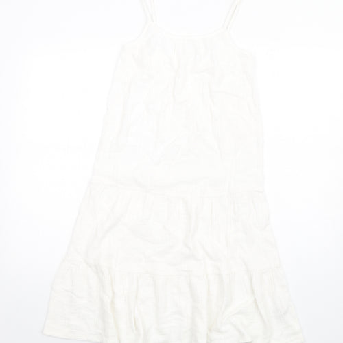 Marks and Spencer Girls White Cotton Trapeze & Swing Size 9-10 Years Round Neck Pullover