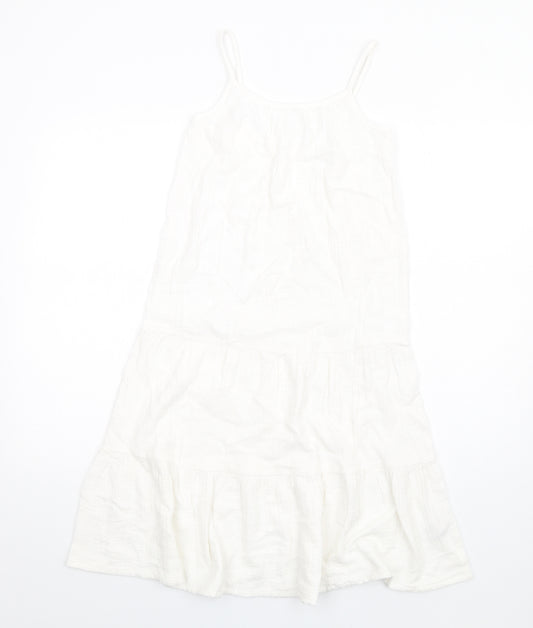 Marks and Spencer Girls White Cotton Trapeze & Swing Size 9-10 Years Round Neck Pullover