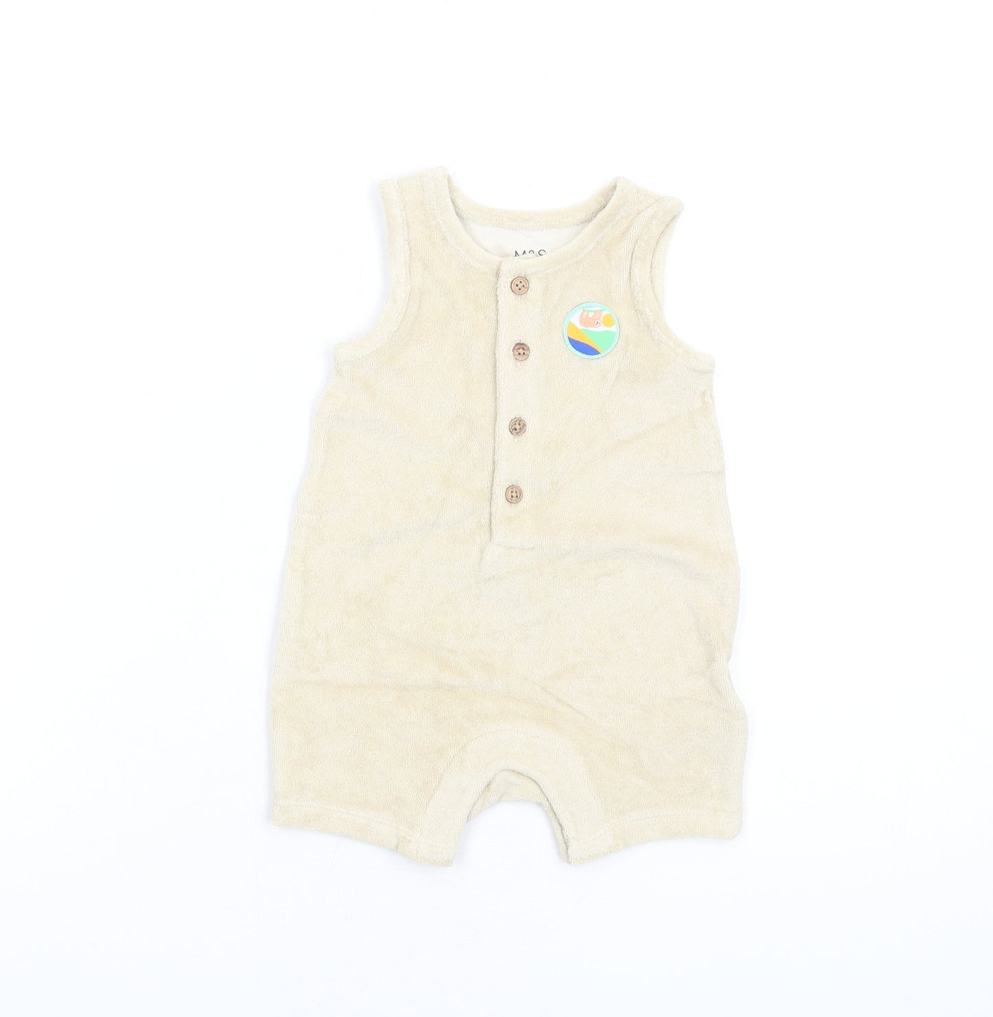 Marks and Spencer Baby Beige Cotton Romper One-Piece Size 0-3 Months Button