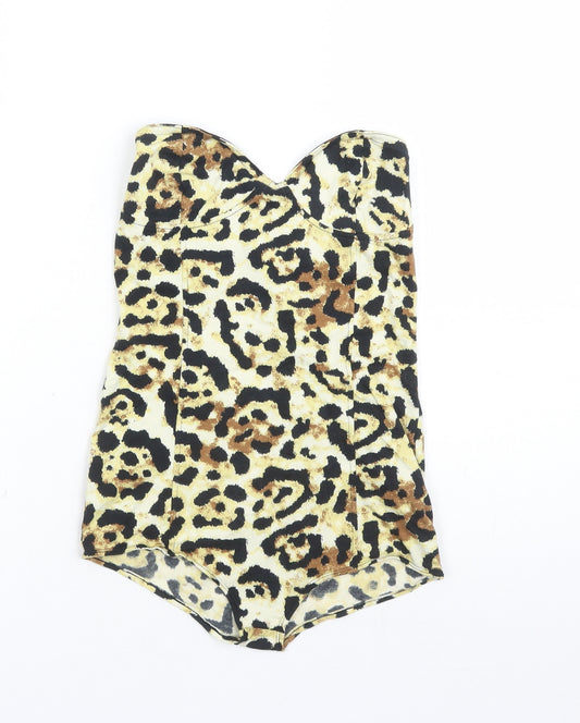 Motel Rocks Womens Brown Animal Print Cotton Bodysuit One-Piece Size 8 Pullover - Leopard Pattern