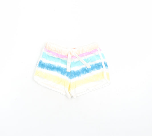 Marks and Spencer Girls Multicoloured 100% Cotton Sweat Shorts Size 3-4 Years L3 in Regular Drawstring - Elasticated Waist Tie Dye Effect