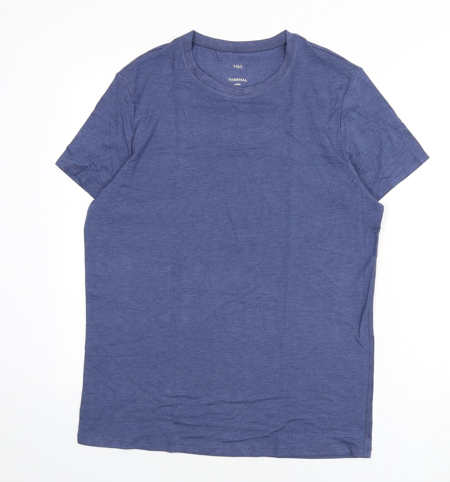 Marks and Spencer Mens Blue Acrylic T-Shirt Size L Round Neck - Thermal