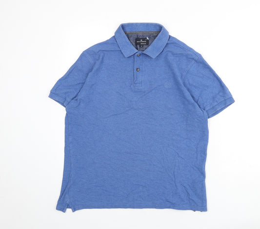 Blue Harbour Mens Blue 100% Cotton Polo Size M Collared Button