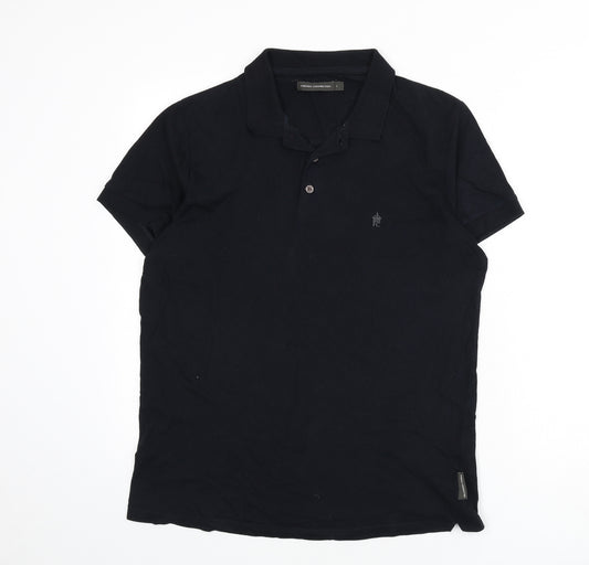 French Connection Mens Black 100% Cotton Polo Size L Collared Button