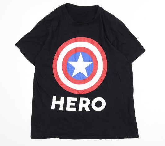 Marvel Mens Black Cotton T-Shirt Size M Round Neck - Captain America, Hero