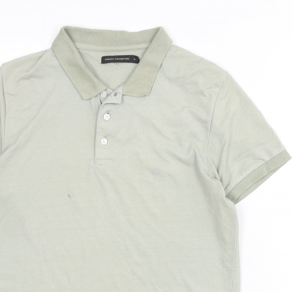 French Connection Mens Green Cotton Polo Size M Collared Button