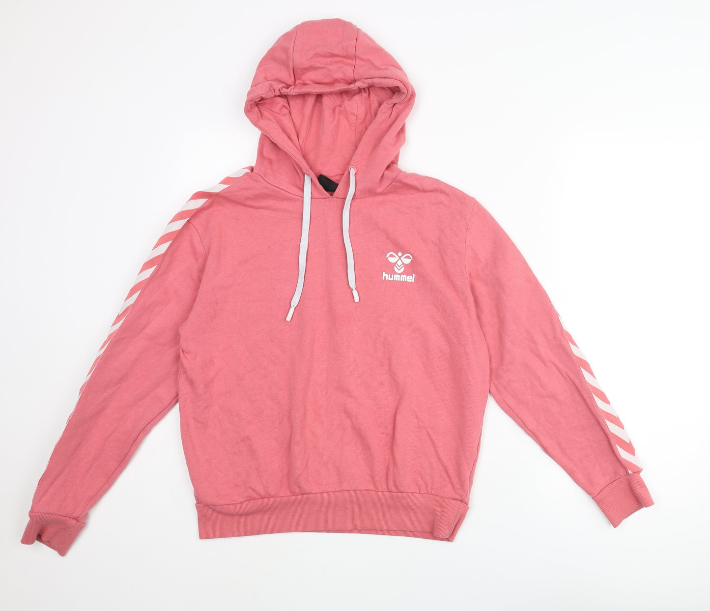 Hummel Womens Pink Cotton Pullover Hoodie Size S Pullover - Taped Sleeves Logo