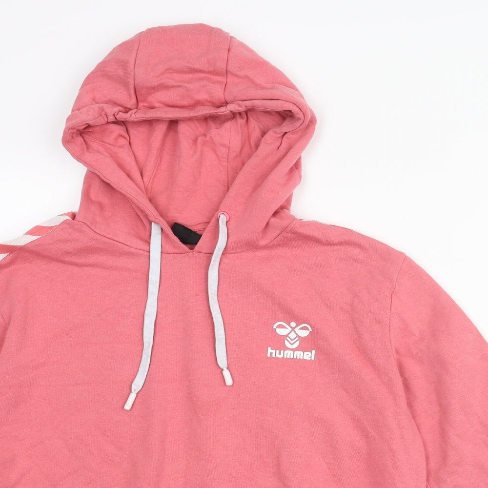 Hummel Womens Pink Cotton Pullover Hoodie Size S Pullover - Taped Sleeves Logo