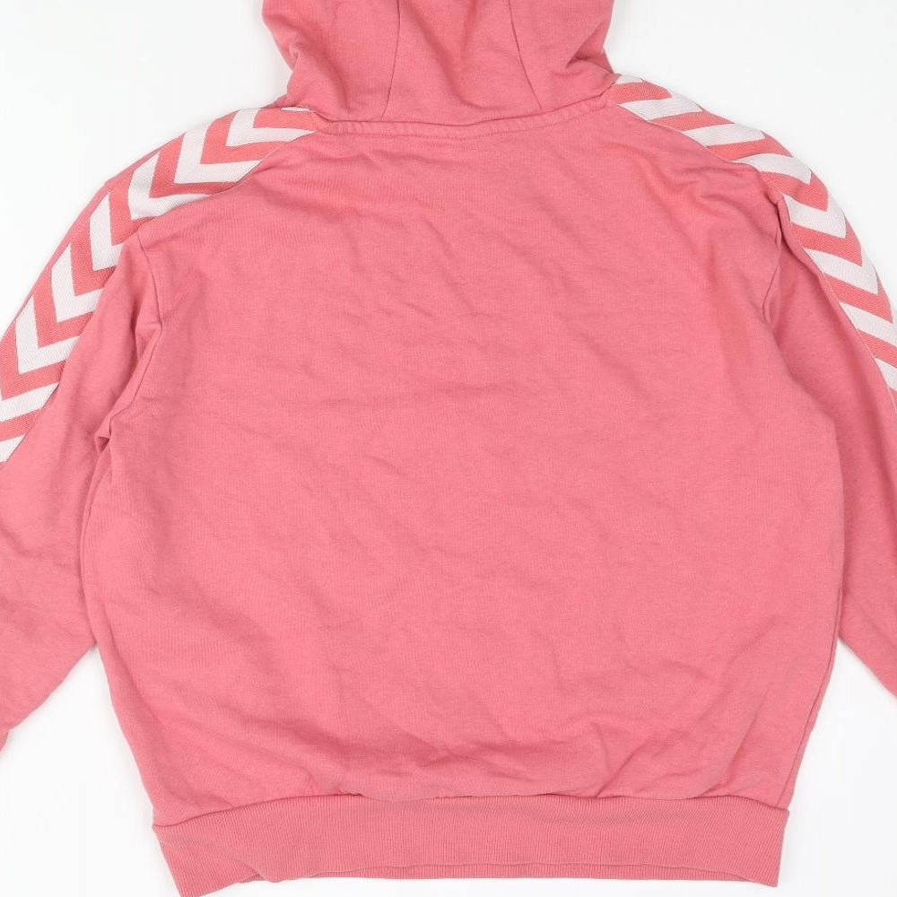 Hummel Womens Pink Cotton Pullover Hoodie Size S Pullover - Taped Sleeves Logo