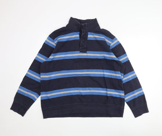 BHS Mens Blue Striped Cotton Henley Sweatshirt Size L