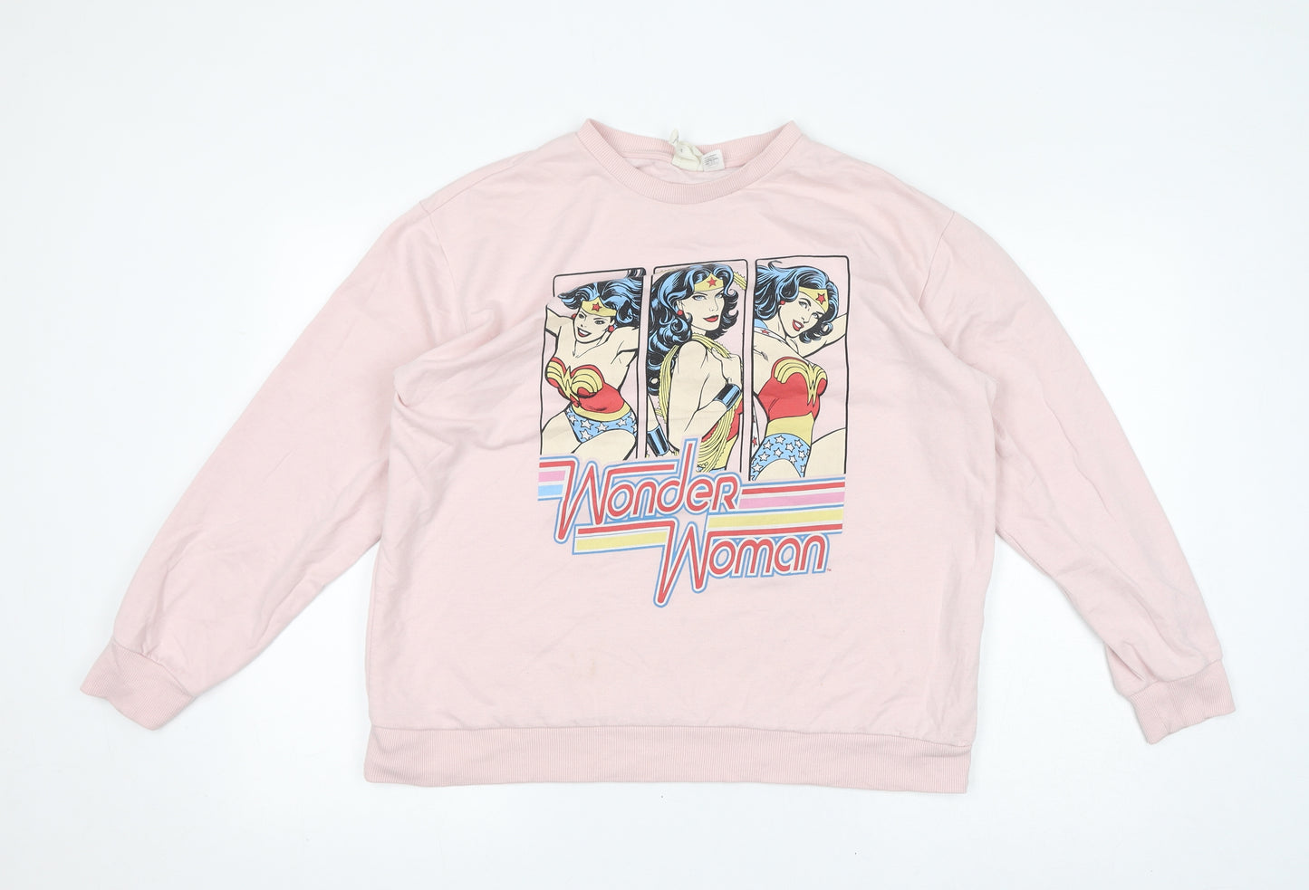 H&M Womens Pink Cotton Pullover Sweatshirt Size L Pullover - Wonder Woman